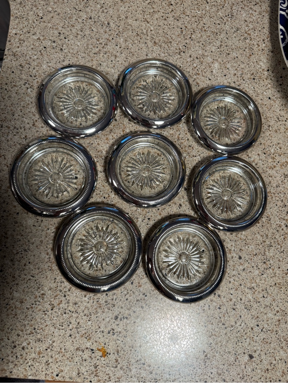 Silver Glass and Metal Coasters Set of 8
